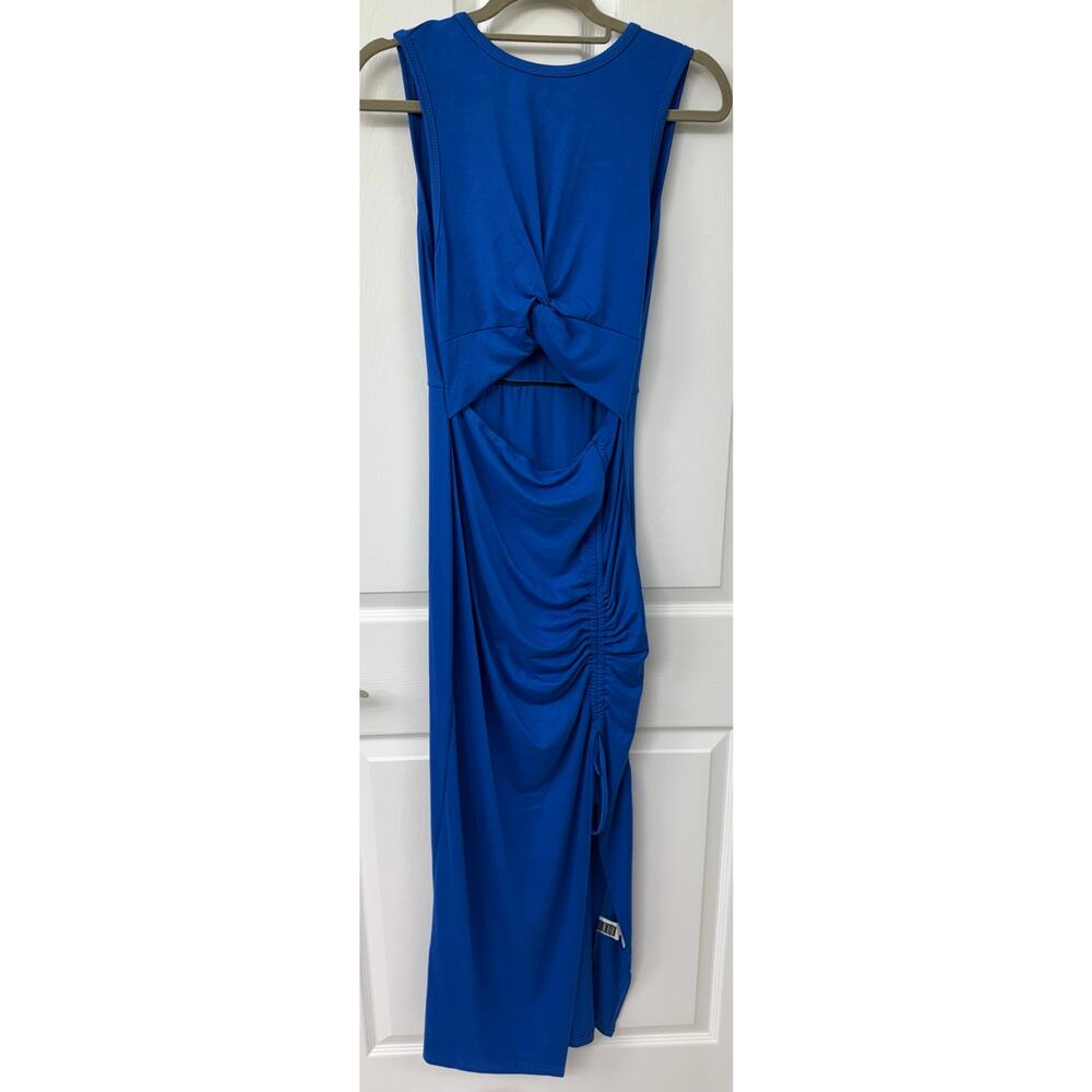 Shein NEW medium royal blue maxi cut out drawstring side slit sleeveless - Picture 5 of 10